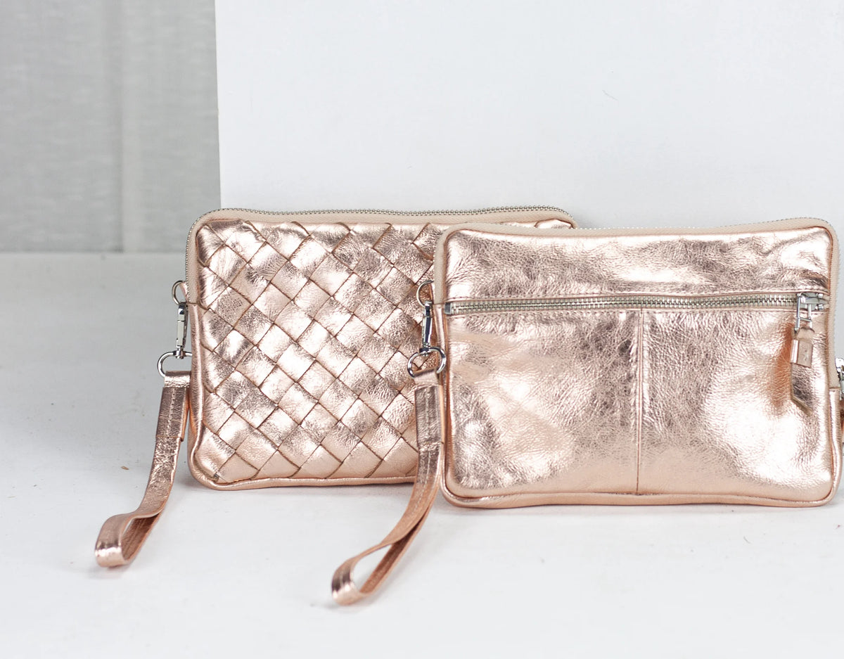 Antheia clutch wallet - Coated leather in Rose gold, Yellow gold, Silver or Brass