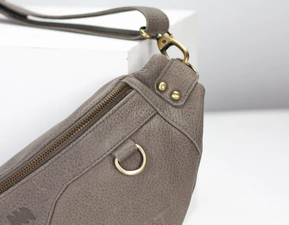 Grey leather fanny pack