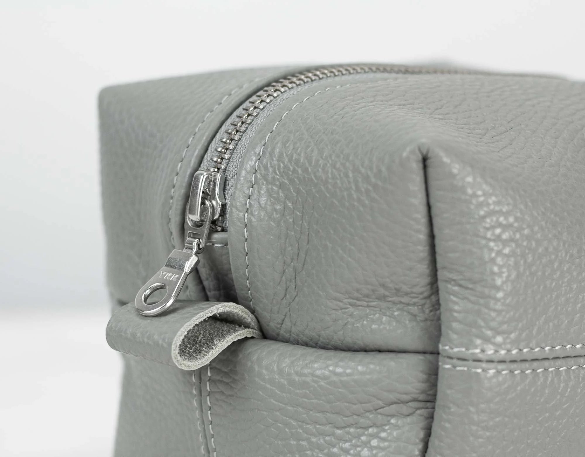 Grey leather cube case close look