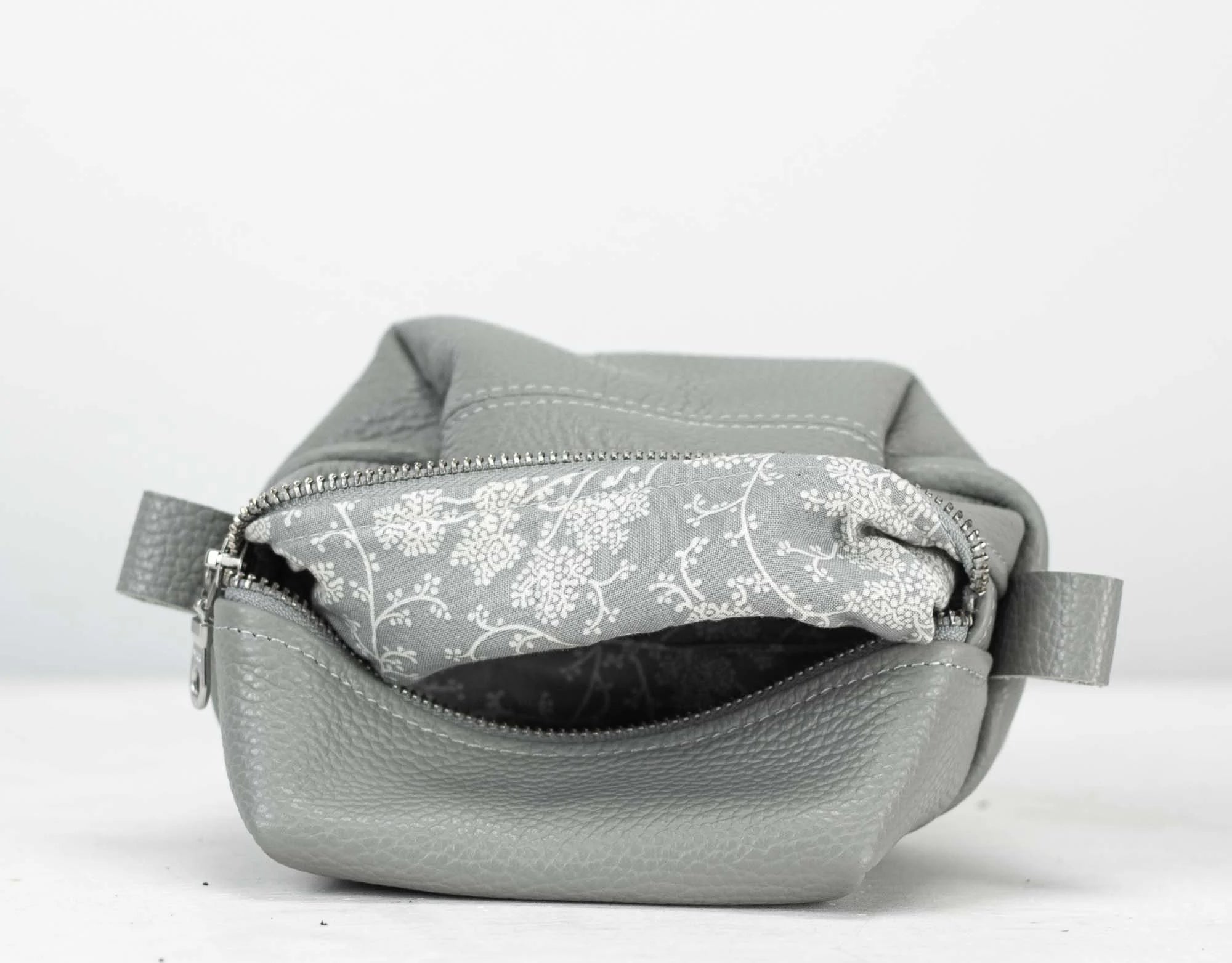 Grey leather cube case interior