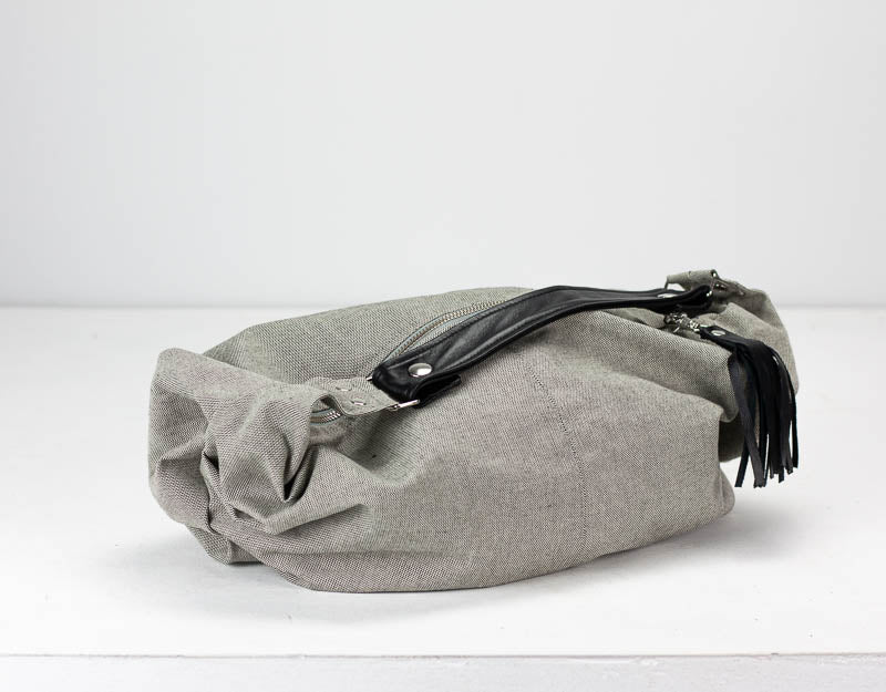 Kallia mini bag - Grey canvas and Black leather