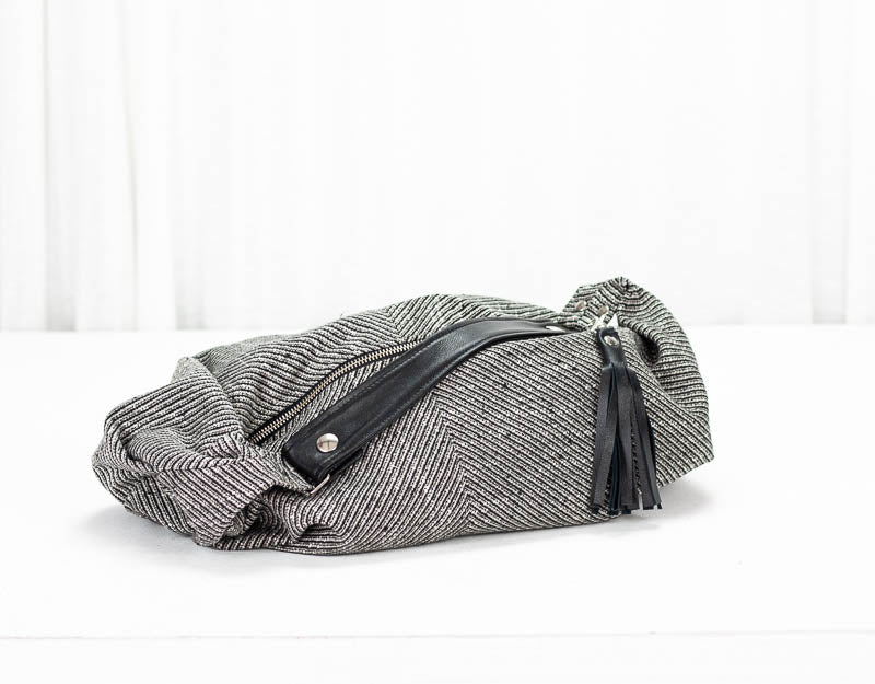 Kallia mini bag - Grey stripe cotton and Black leather - milloobags