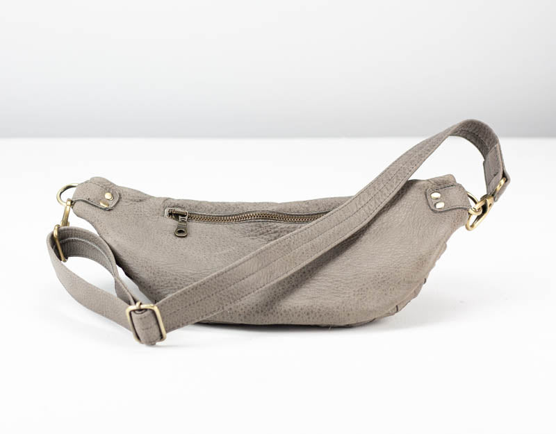 Haris fanny pack - Stone grey handwoven leather - milloobags