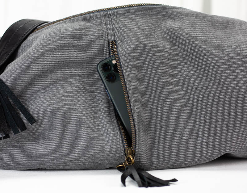 Kallia crossbody bag - Grey canvas and black leather
