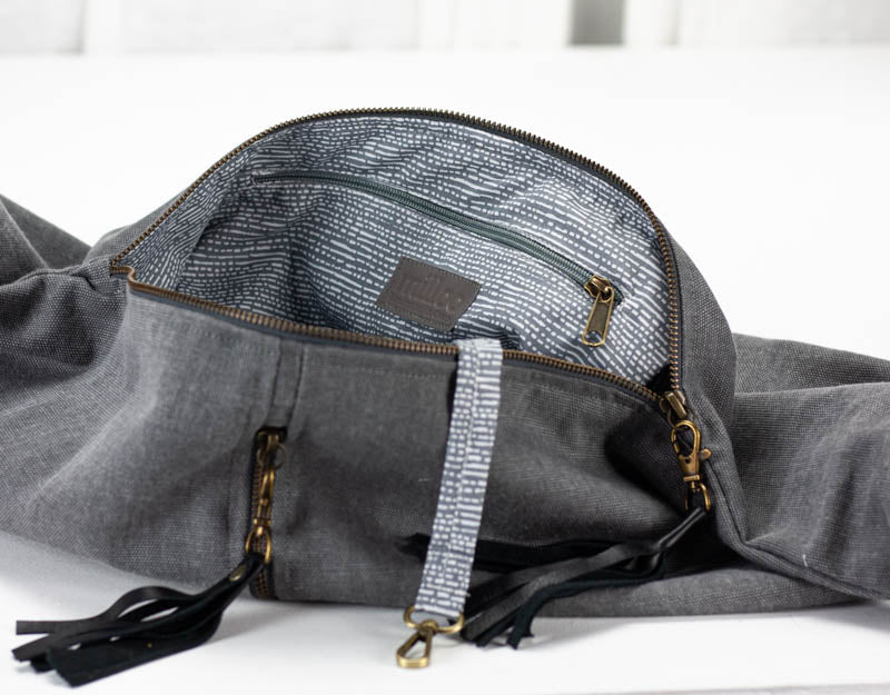 Kallia crossbody bag - Grey canvas and black leather - milloobags