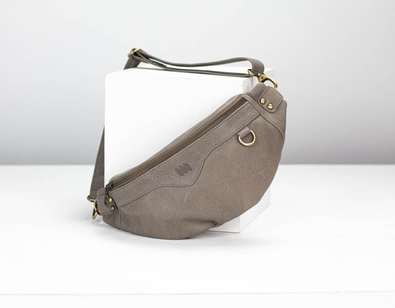 Haris fanny pack - Stone grey leather - milloobags