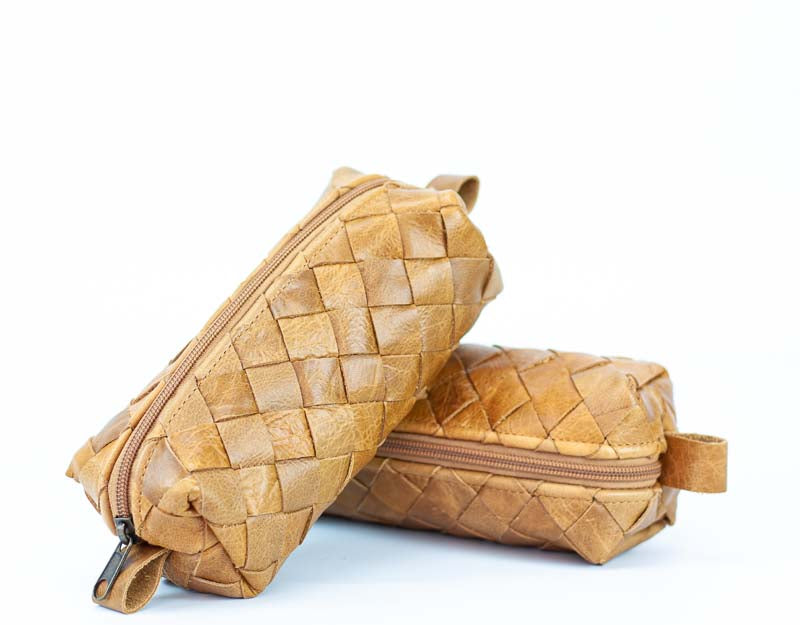 REC case - Brown distressed handweaved  leather