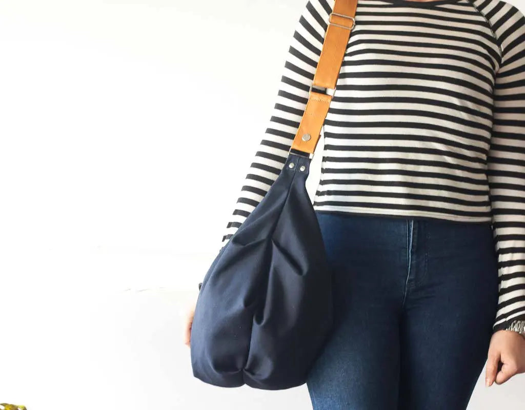 Kallia crossbody bag - Blue canvas and Brown leather