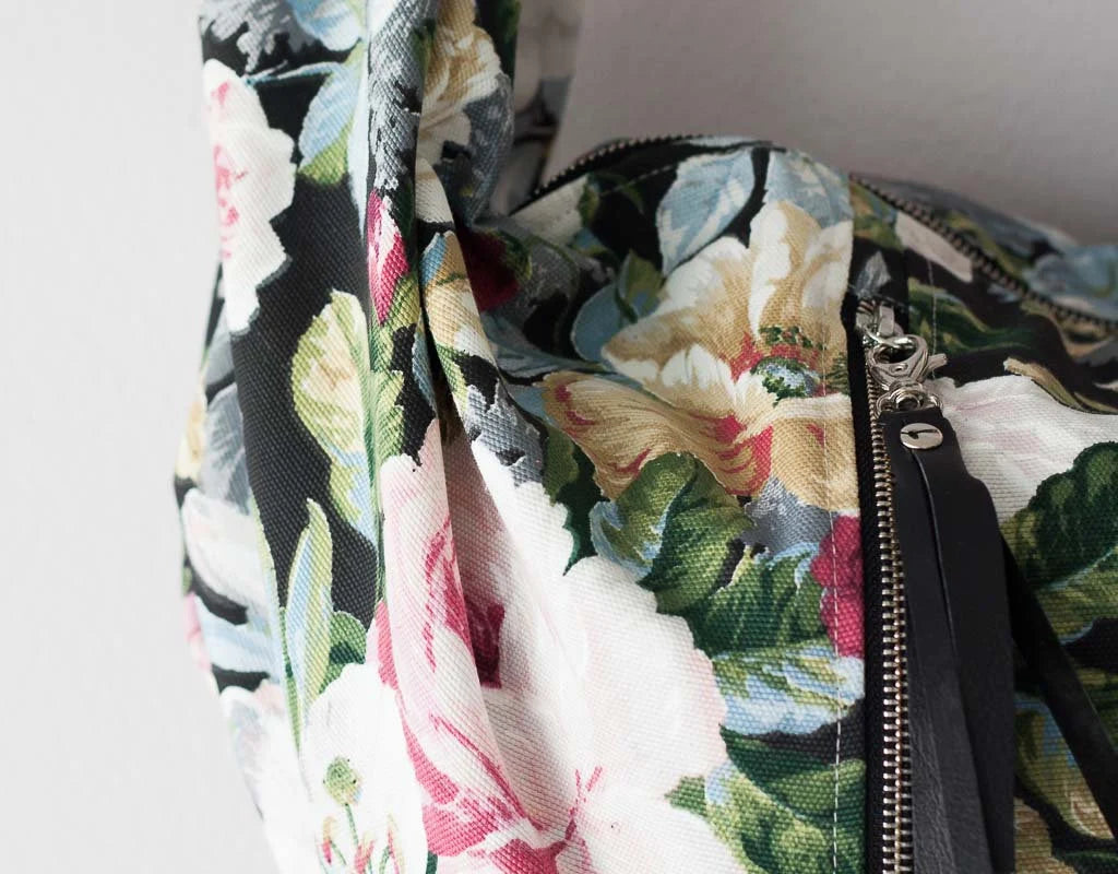 Kallia crossbody bag - Floral canvas and Black leather