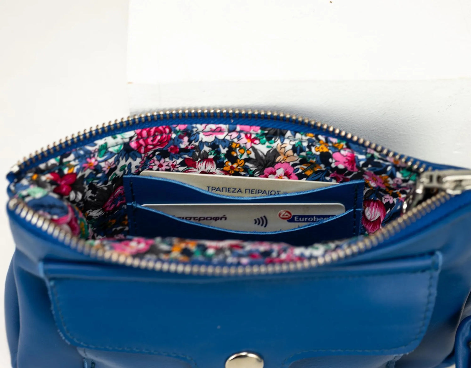 Royal blue wallet with zippers