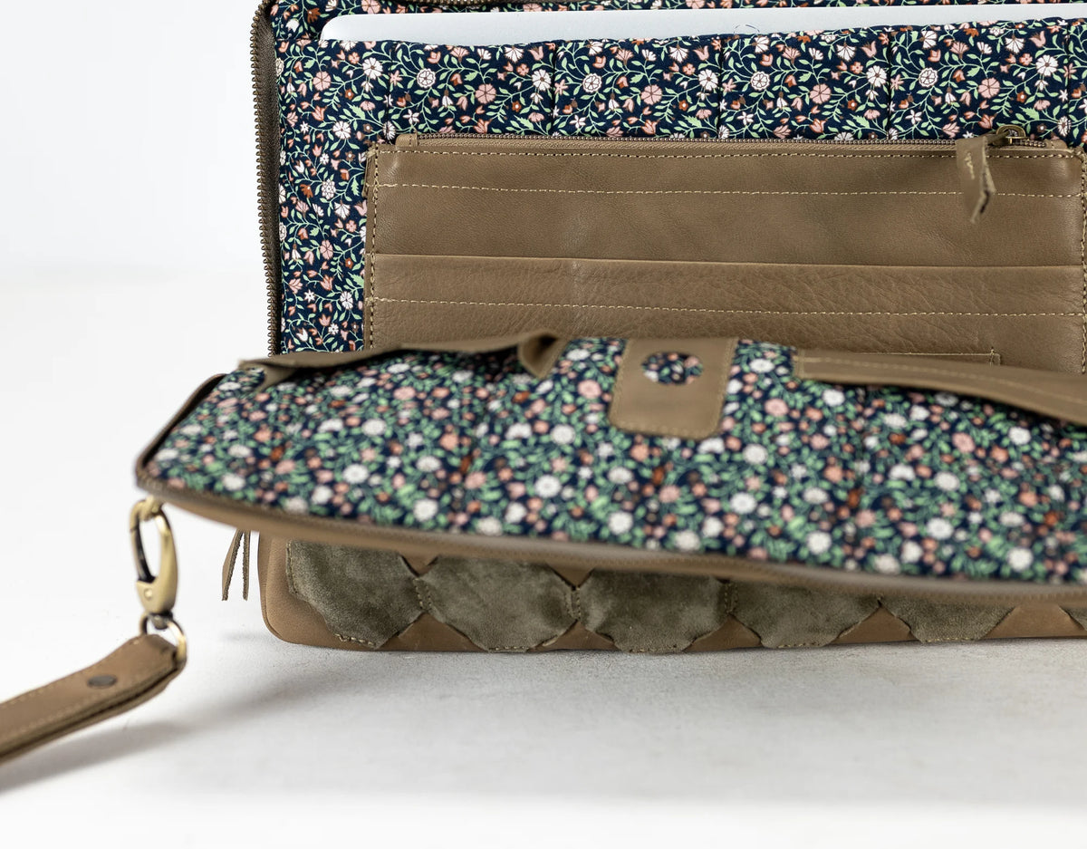 Athena Laptop Clutch - Khaki Brown leather