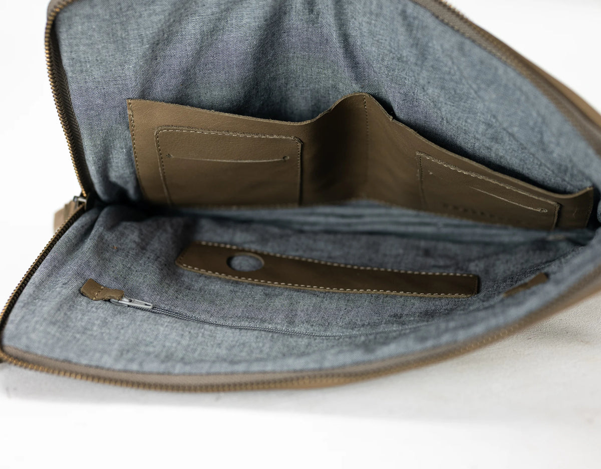 Athena Tablet Clutch - Khaki Brown leather