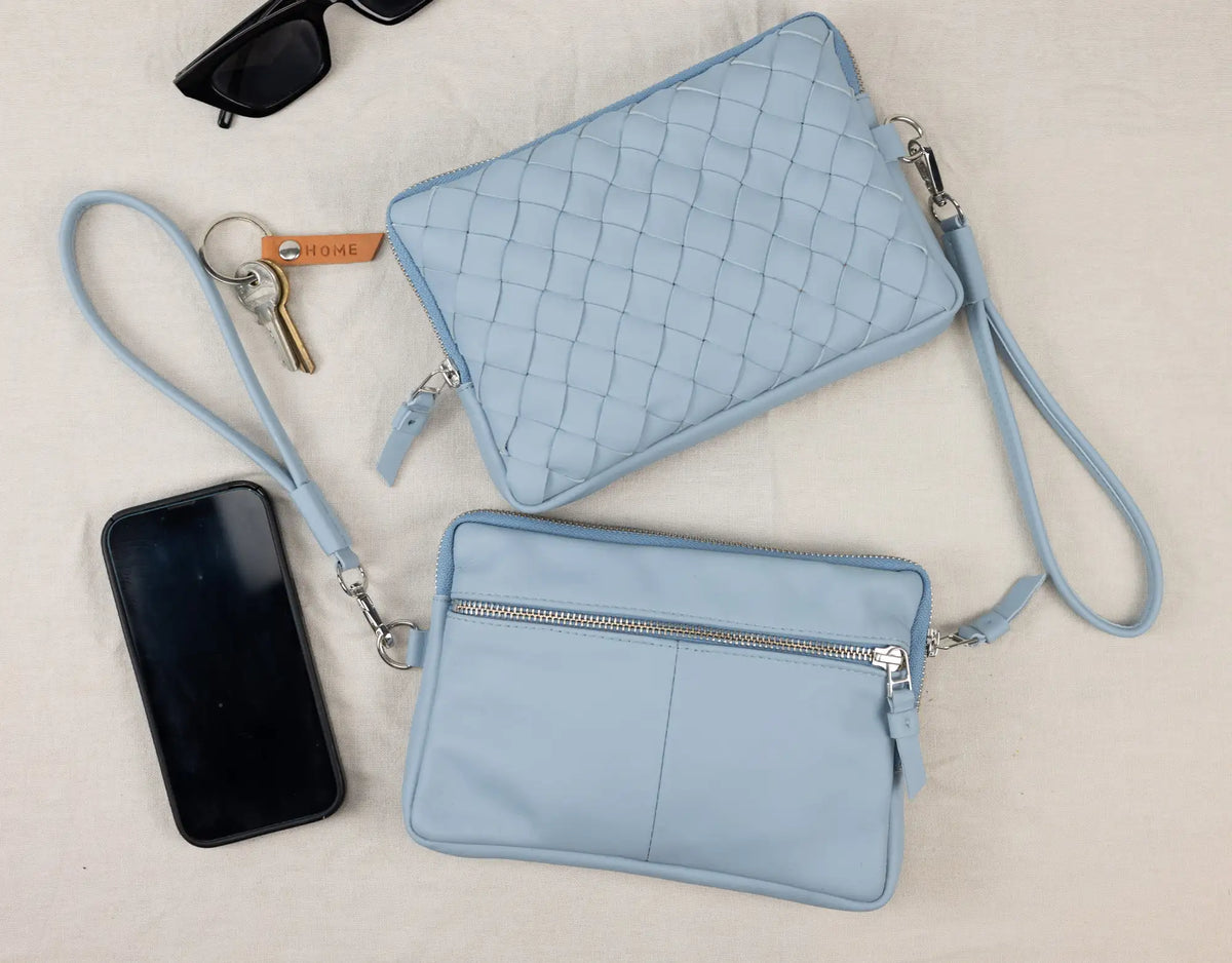 Antheia clutch wallet - Light Blue leather