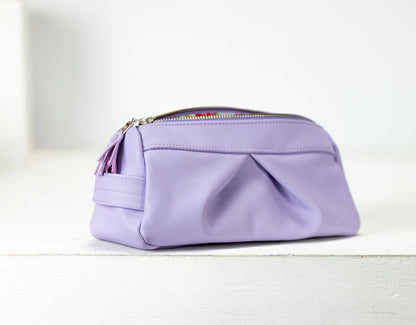 Lavender toiletry bag on a white background