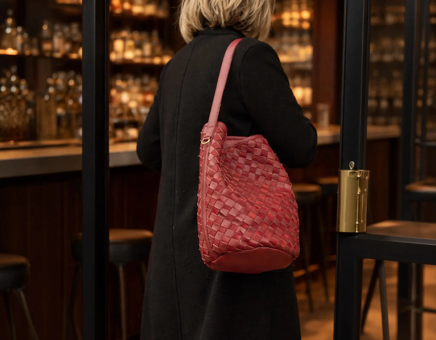 burgundy leather textured bag