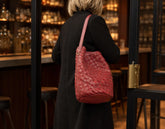 burgundy leather textured bag