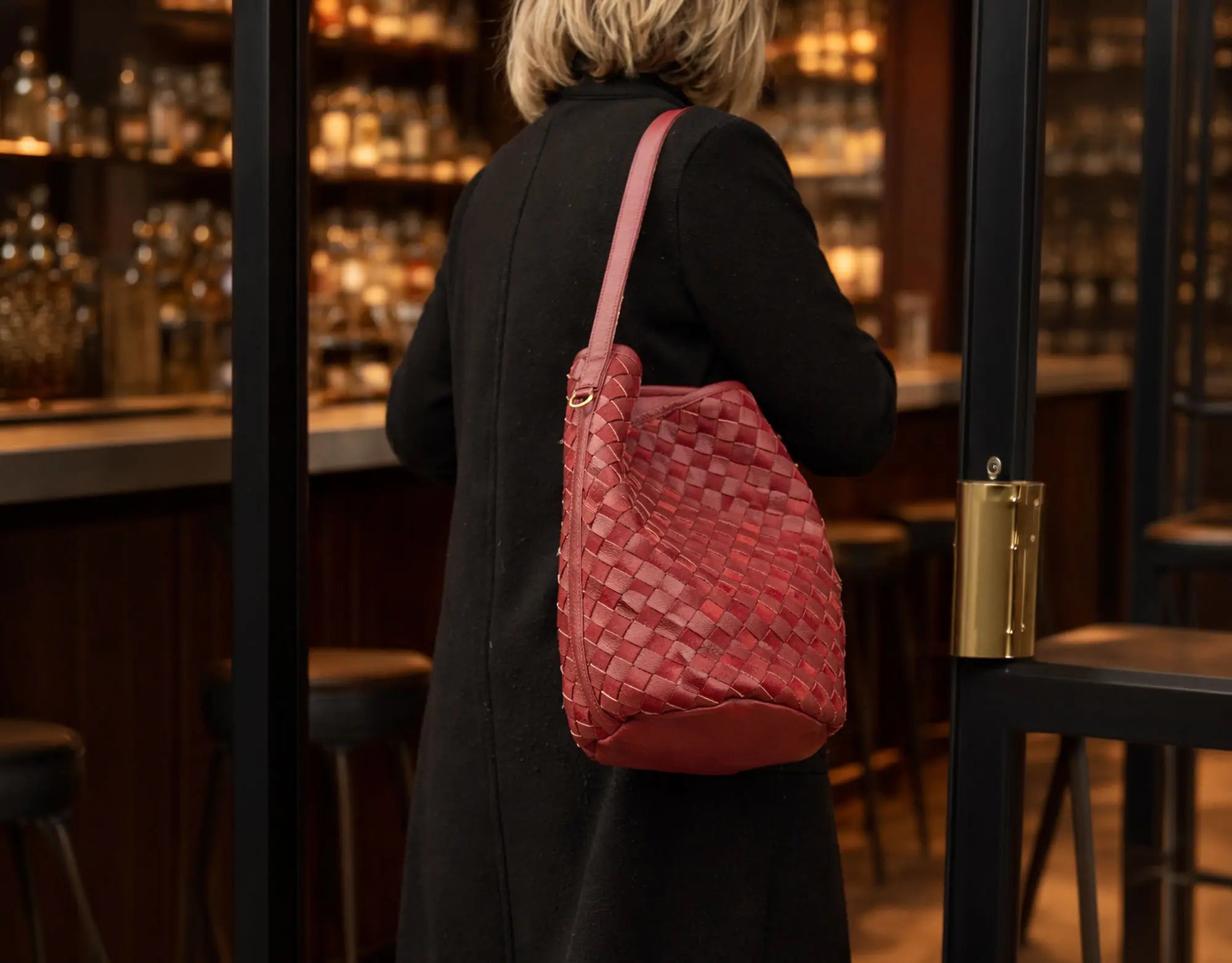 burgundy leather textured bag