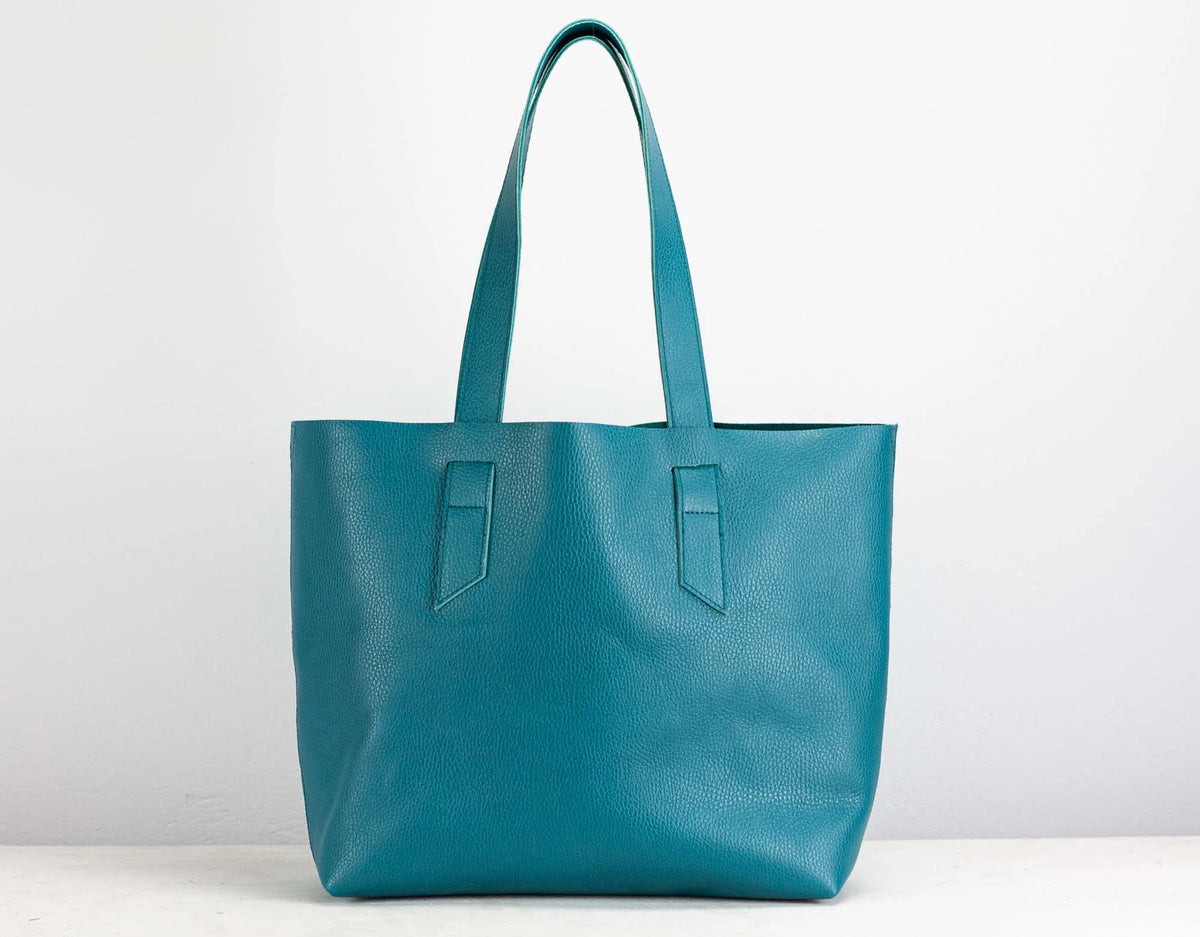 Calisto tote bag - Petrol blue pebbled leather