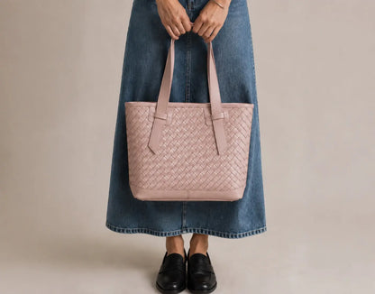 Calisto Tote Bag - Pink Handwoven Leather