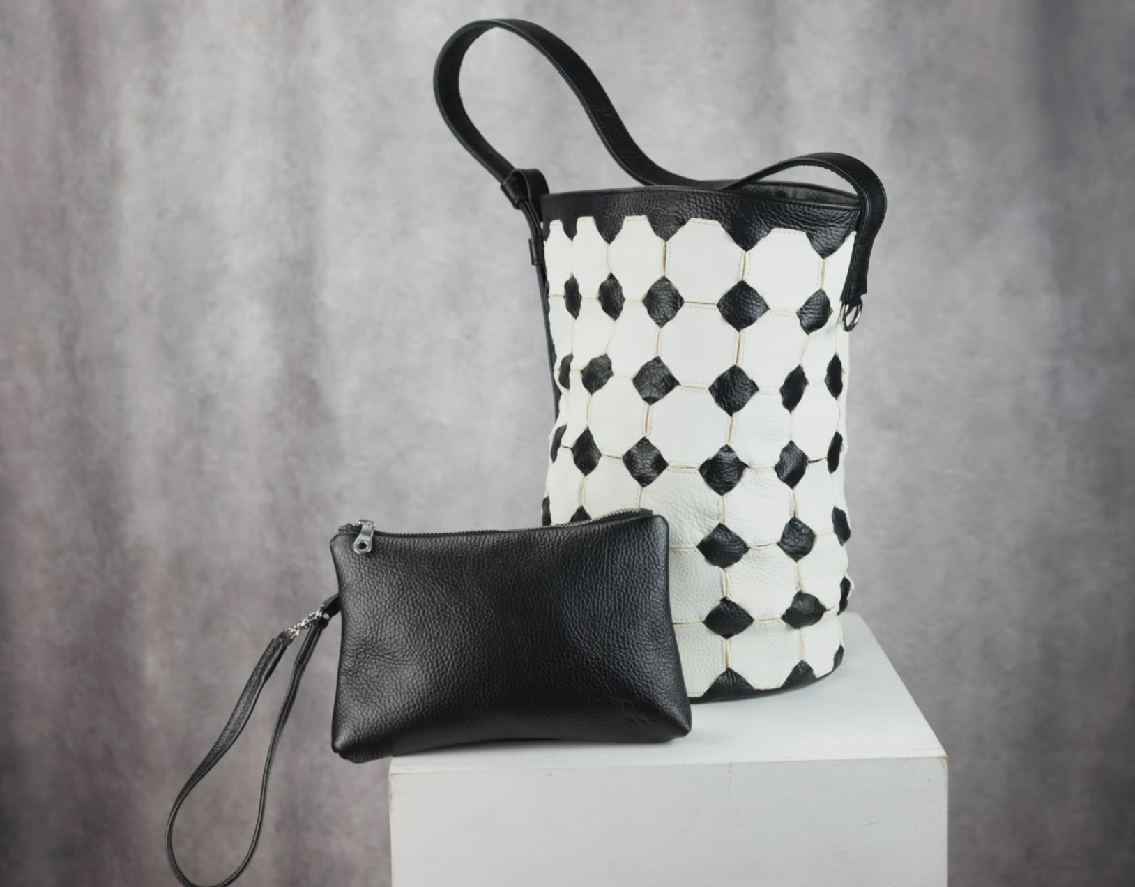 Lyda bag - Black n White Helon Handwoven leather