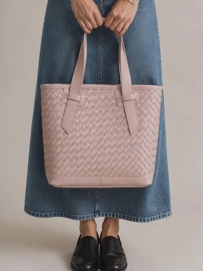 Calisto Tote Bag - Pink Handwoven Leather