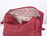 red bag organizer leather with floral interior