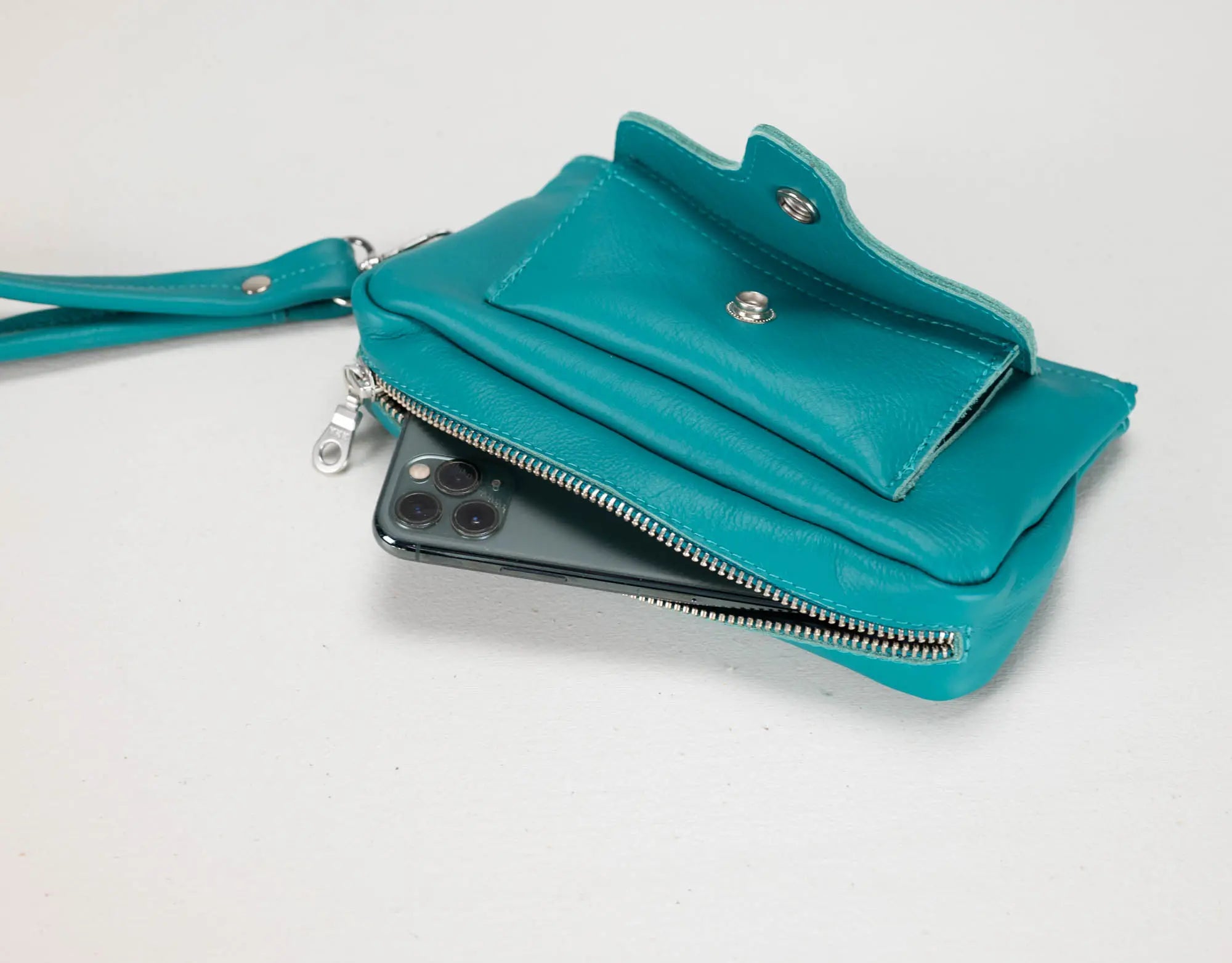 teal blue leather wallet by milloobags