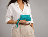 teal blue leather wallet by milloobags