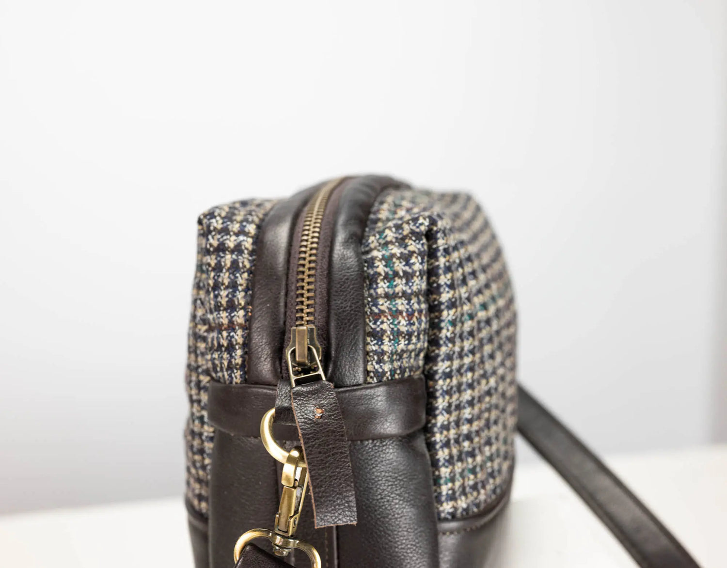 brown wool and leather purse