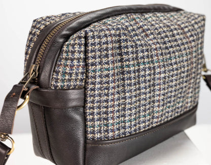 brown leather and wool bag