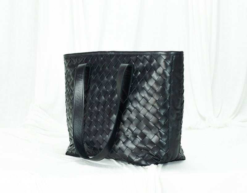 Calisto tote bag - Black hand woven leather - milloobags
