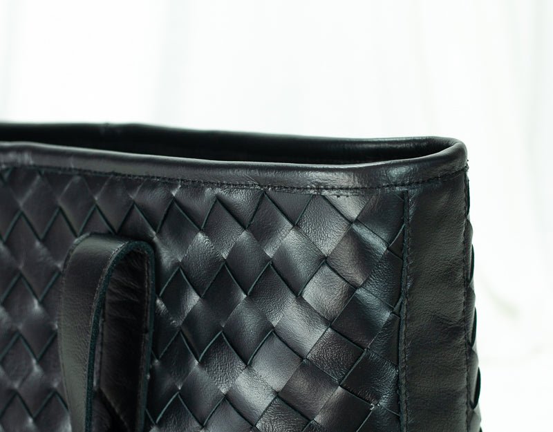 Calisto tote bag - Black hand woven leather - milloobags