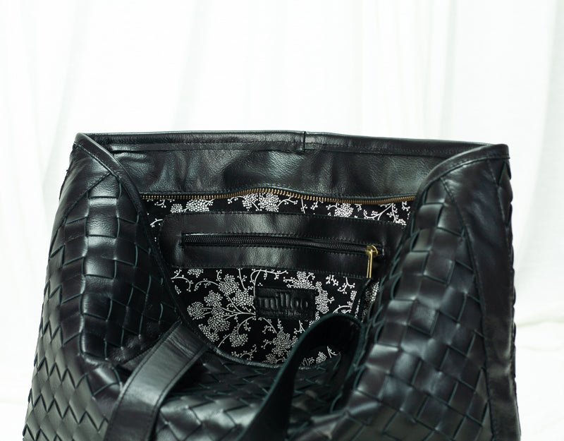 Calisto tote bag - Black hand woven leather - milloobags