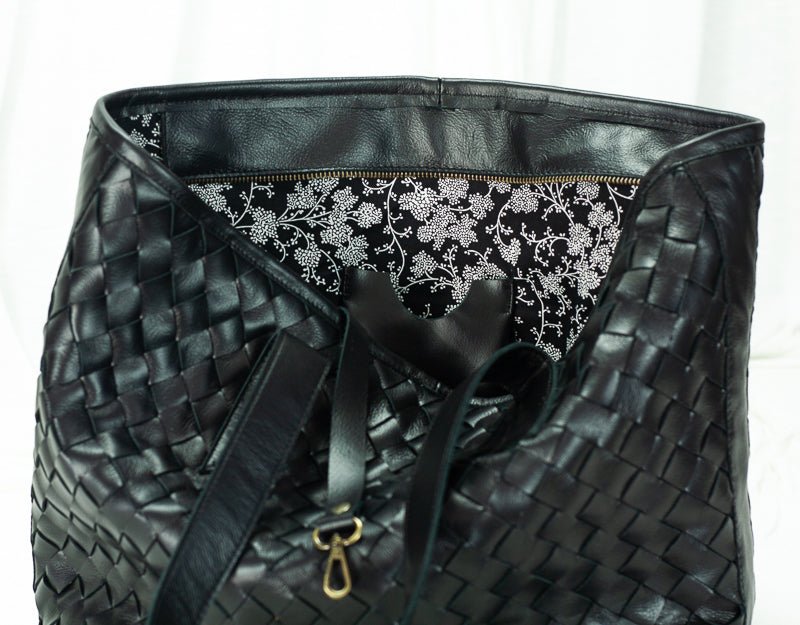 Calisto tote bag - Black hand woven leather - milloobags