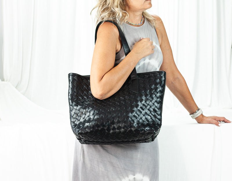 Calisto tote bag - Black hand woven leather - milloobags