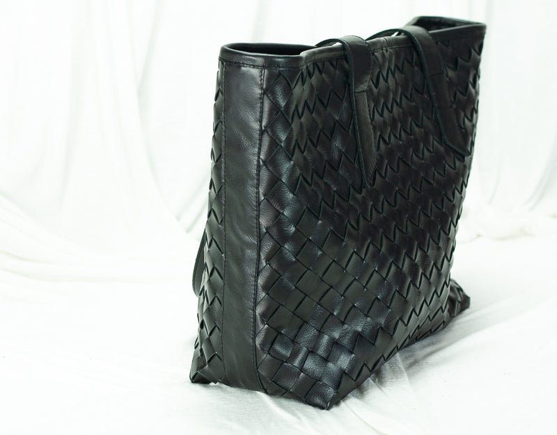 Calisto tote bag - Black hand woven leather - milloobags