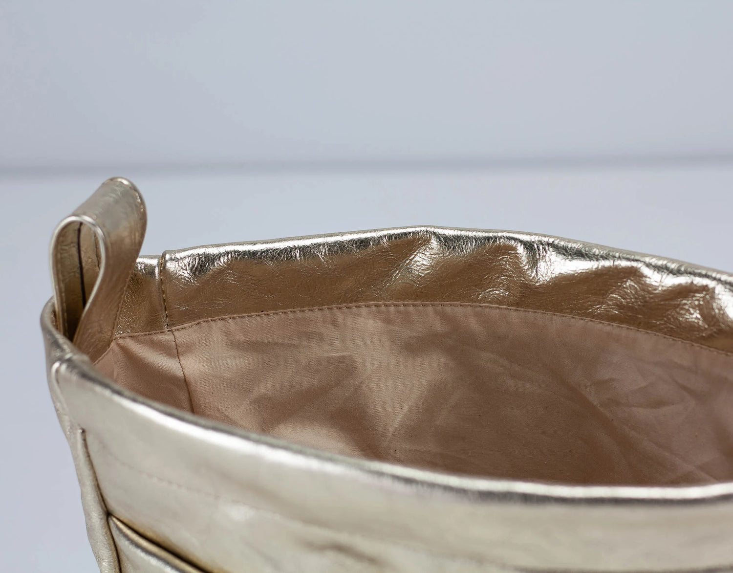 yellow Gold metallic bag insert on a light gray background