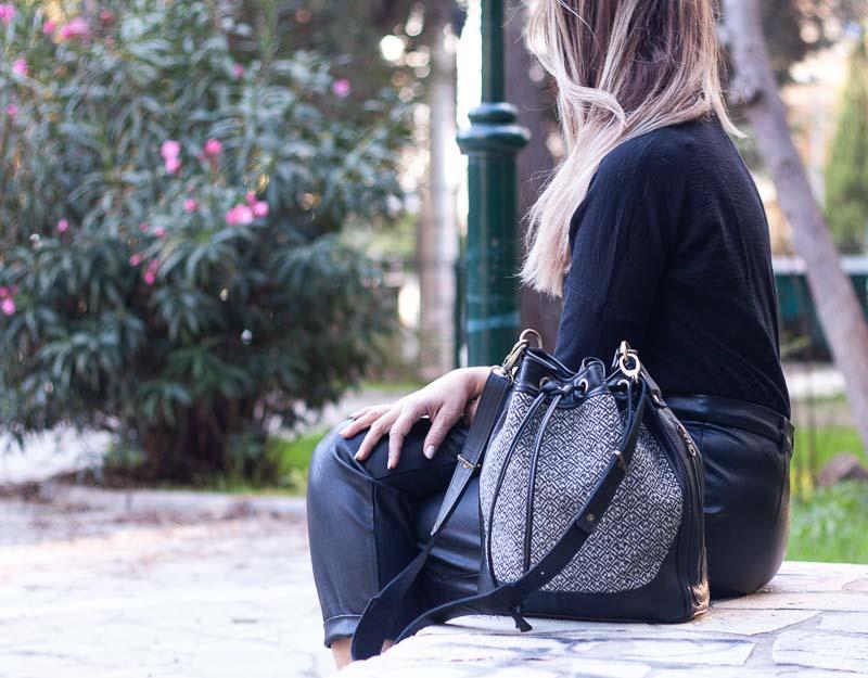 Danae bag - Black leather and wool - milloobags
