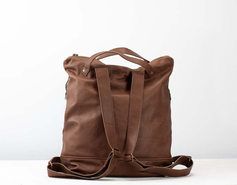 Minos backpack - Chocolate brown hand woven leather - milloobags