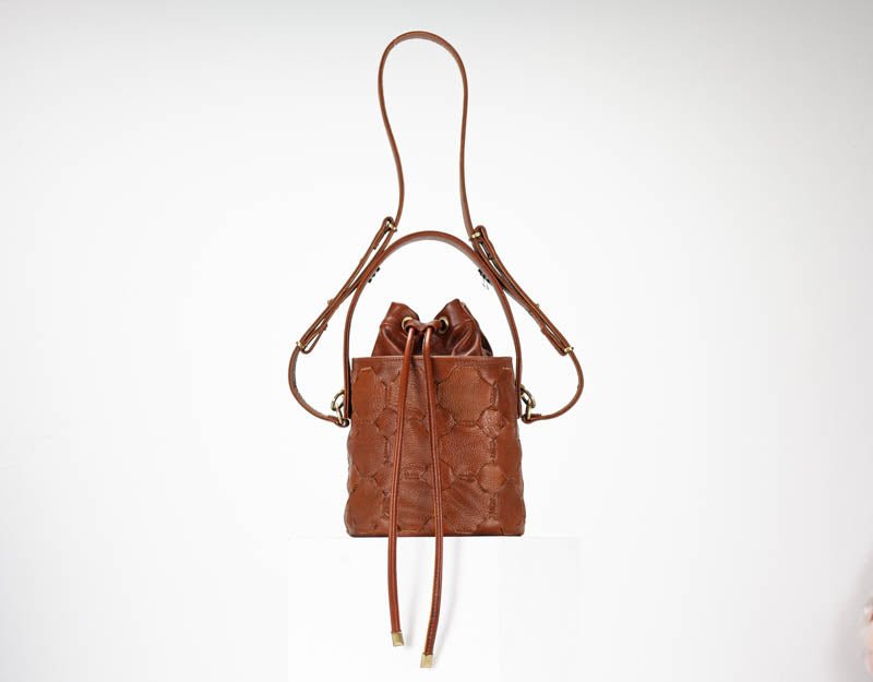 Helon mini bucket bag - Handwoven brown leather - milloobags