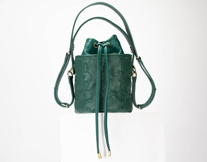 Helon mini bucket bag - Handwoven petrol green leather - milloobags