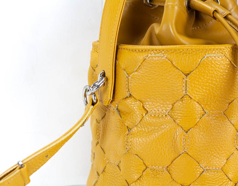 Helon mini bucket bag - Handwoven yellow leather - milloobags