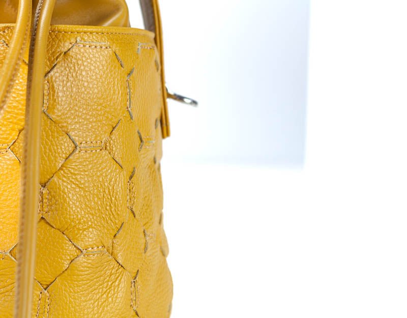 Helon mini bucket bag - Handwoven yellow leather - milloobags
