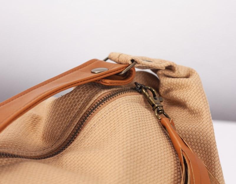 Kallia mini bag - Sandy brown canvas and brown leather