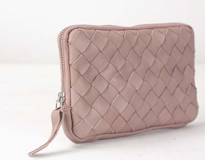 Chloe Clutch Wallet - Beige Pink Handwoven Leather #F2
