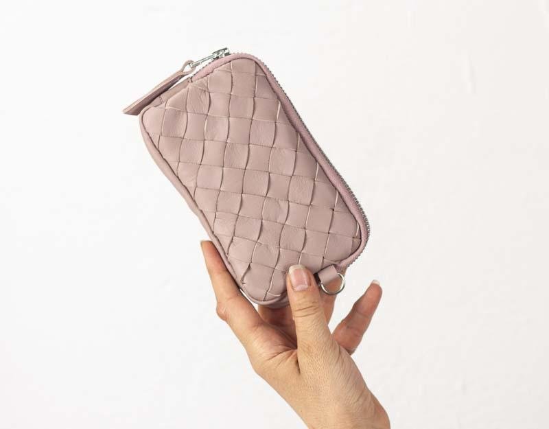 Antheia wallet - Beige pink handwoven leather - milloobags