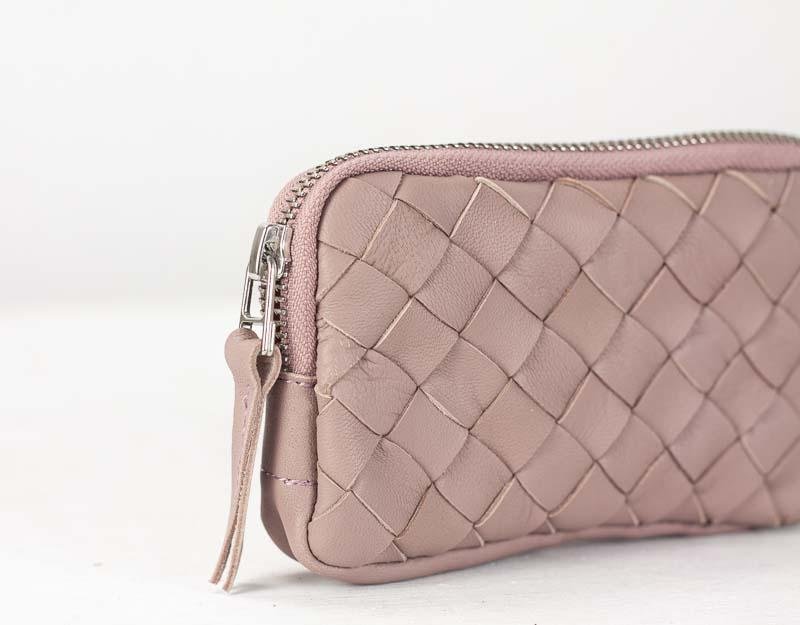 Antheia wallet - Beige pink handwoven leather - milloobags