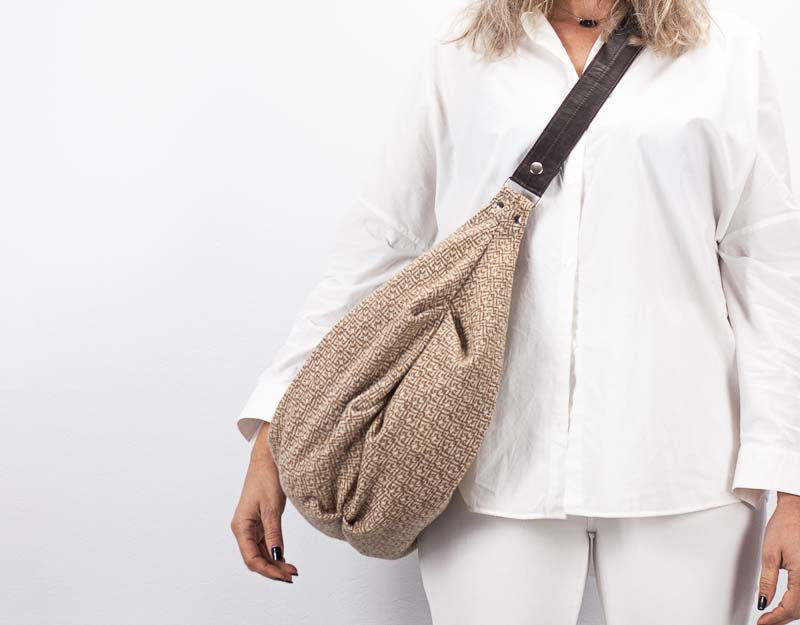 Kallia crossbody bag - Beige patterned wool and leather - milloobags