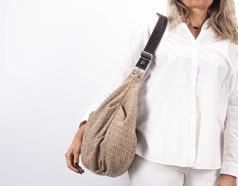 Kallia crossbody bag - Beige patterned wool and leather - milloobags