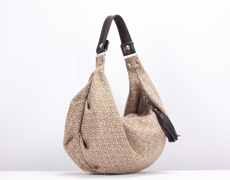 Kallia mini bag - Beige patterned wool and brown leather - milloobags